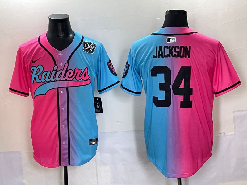 Men 2025 Oakland Raiders 34 Jackson Blue pink Nike Limited NFL Jersey 007